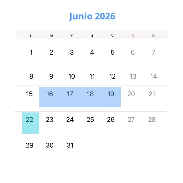 Calendario Junio 2026