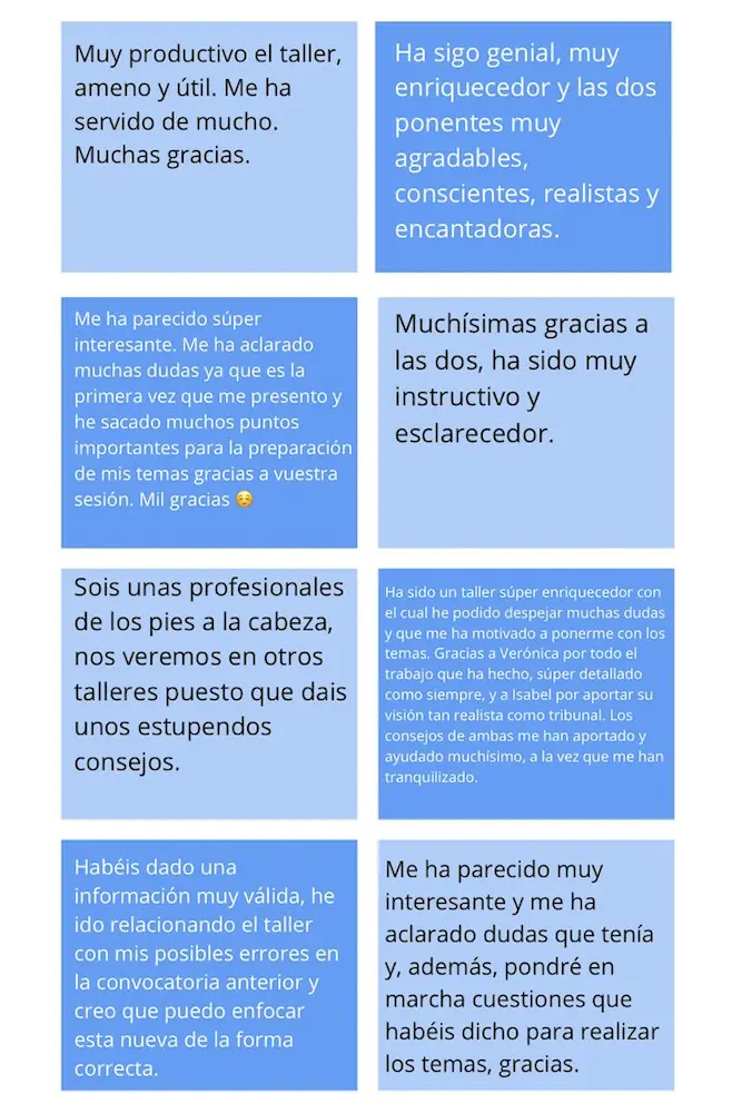 Testimonios taller tema oposiciones 2